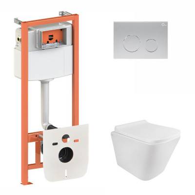 Будкрам купить Набор Qtap инсталляция 3 в 1 Nest QT0133M425 с панелью смыва круглой QT0111M11111SAT + унитаз с сиденьем Tern QT1733052ERW