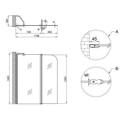 Будкрам купити Штора на ванну Lidz Brama SS120x140L.CRM.TR скло прозоре 6 мм, ліва Штора на ванну Lidz Brama SS120x140L.CRM.TR скло прозоре 6 мм, ліва 2