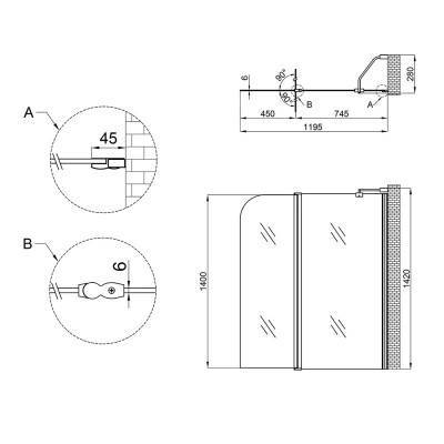 Будкрам купити Штора на ванну Lidz Brama SS120x140R.CRM.TR скло прозоре 6 мм, права Штора на ванну Lidz Brama SS120x140R.CRM.TR скло прозоре 6 мм, права 2