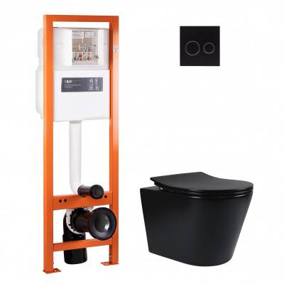 Будкрам купить Набор Qtap инсталляция 4 в 1 с панелью смыва Nest (QT0233M370 + QT0211P01V1178MB) + унитаз с сиденьем Scorpio QT1433053ERMB