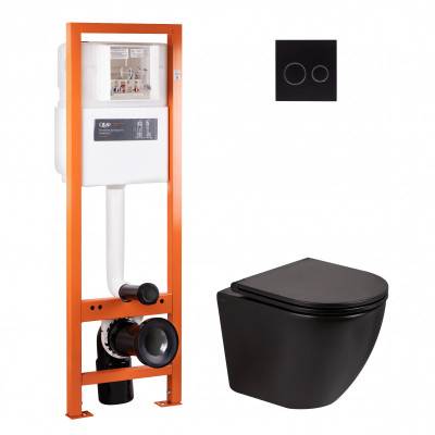 Будкрам купить Набор Qtap инсталляция 4 в 1 с панелью смыва Nest (QT0233M370 + QT0211P01V1178MB) + унитаз с сиденьем Robin QT13332141ERMB