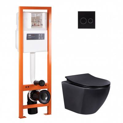 Будкрам купить Набор Qtap инсталляция 4 в 1 с панелью смыва Nest (QT0233M370 + QT0211P01V1178MB) + унитаз с сиденьем Robin QT1333046ERMB