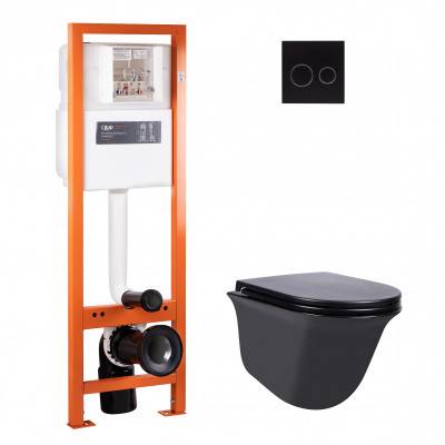 Будкрам купить Набор Qtap инсталляция 4 в 1 с панелью смыва Nest (QT0233M370 + QT0211P01V1178MB) + унитаз с сиденьем Virgo QT1833051ERMB