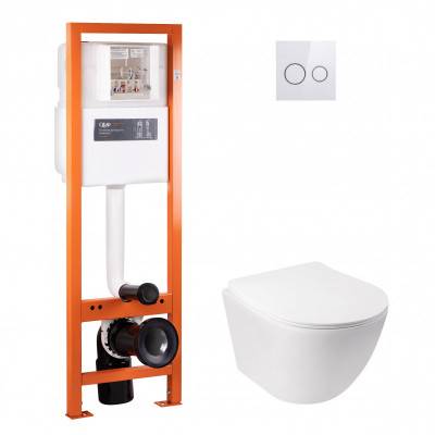 Будкрам купить Набор Qtap инсталляция 4 в 1 с панелью смыва Nest (QT0233M370 + QT0211P01V1176W) + унитаз с сиденьем Jay QT07335176W