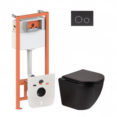 Будкрам купить Набор Qtap инсталляция 4 в 1 с панелью смыва Nest (QT0133M425 + QT0111M11V1146MB) + унитаз с сиденьем Robin QT13332141ERMB