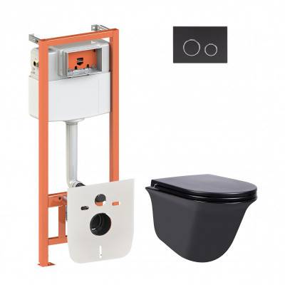 Будкрам купить Набор Qtap инсталляция 4 в 1 с панелью смыва Nest (QT0133M425 + QT0111M11V1146MB) + унитаз с сиденьем Virgo QT1833051ERMB