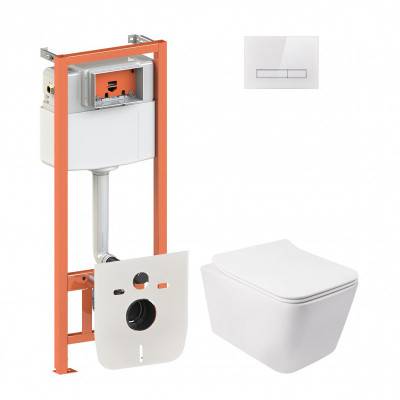 Будкрам купить Набор Qtap инсталляция 4 в 1 с панелью смыва Nest (QT0133M425 + QT0111V1105GW) + унитаз с сиденьем Crow QT05335170W