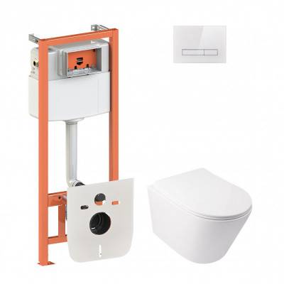 Будкрам купить Набор Qtap инсталляция 4 в 1 с панелью смыва Nest (QT0133M425 + QT0111V1105GW) + унитаз с сиденьем Swan QT16335178W