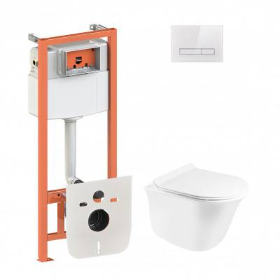 Будкрам купить Набор Qtap инсталляция 4 в 1 с панелью смыва Nest (QT0133M425 + QT0111V1105GW) + унитаз с сиденьем Virgo QT1833051ERW