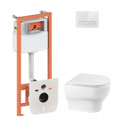 Будкрам купить Набор Qtap инсталляция 4 в 1 с панелью смыва Nest (QT0133M425 + QT0111V1105GW) + унитаз с сиденьем Aries QT0333063ERW