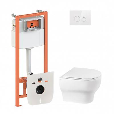 Будкрам купить Набор Qtap инсталляция 4 в 1 с панелью смыва Nest (QT0133M425 + QT0111V1164GW) + унитаз с сиденьем Aries QT0333063ERW