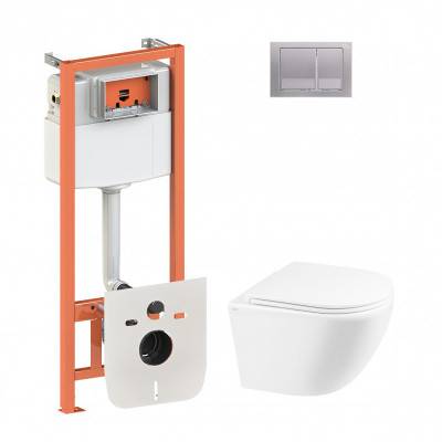 Будкрам купить Набор Qtap инсталляция 4 в 1 с панелью смыва Nest (QT0133M425 + QT0111M06029SAT) + унитаз с сиденьем Robin QT1333046ERW