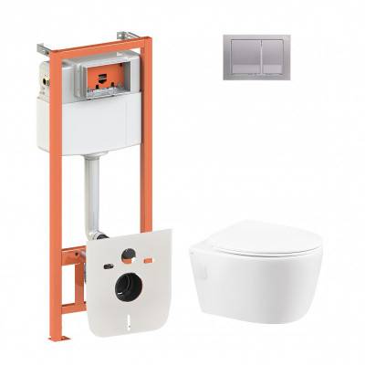 Будкрам купить Набор Qtap инсталляция 4 в 1 с панелью смыва Nest (QT0133M425 + QT0111M06029SAT) + унитаз с сиденьем Leo QT11331002ERW