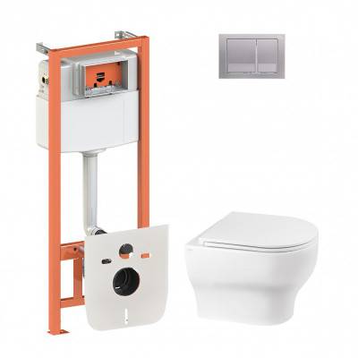 Будкрам купить Набор Qtap инсталляция 4 в 1 с панелью смыва Nest (QT0133M425 + QT0111M06029SAT) + унитаз с сиденьем Aries QT0333063ERW