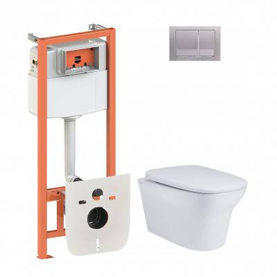 Будкрам купить Набор Qtap инсталляция 4 в 1 с панелью смыва Nest (QT0133M425 + QT0111M06029SAT) + унитаз с сиденьем Gemini QT25332614EW