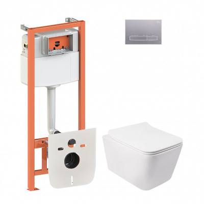 Будкрам купить Набор Qtap инсталляция 4 в 1 с панелью смыва Nest (QT0133M425 + QT0111M08382SAT) + унитаз с сиденьем Crow QT05335170W