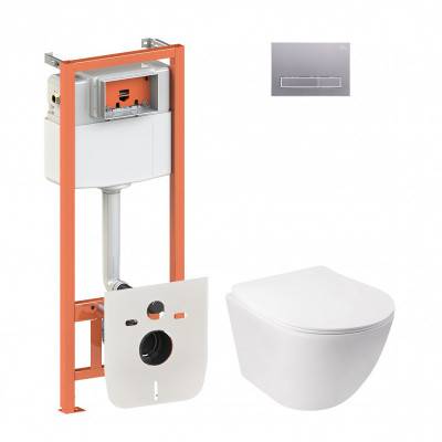 Будкрам купить Набор Qtap инсталляция 4 в 1 с панелью смыва Nest (QT0133M425 + QT0111M08382SAT) + унитаз с сиденьем Jay QT07335176W