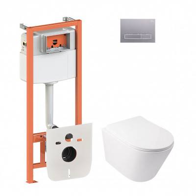 Будкрам купить Набор Qtap инсталляция 4 в 1 с панелью смыва Nest (QT0133M425 + QT0111M08382SAT) + унитаз с сиденьем Swan QT16335178W