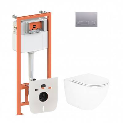 Будкрам купить Набор Qtap инсталляция 4 в 1 с панелью смыва Nest (QT0133M425 + QT0111M08382SAT) + унитаз с сиденьем Robin QT13332141ERW