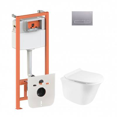 Будкрам купить Набор Qtap инсталляция 4 в 1 с панелью смыва Nest (QT0133M425 + QT0111M08382SAT) + унитаз с сиденьем Virgo QT1833051ERW