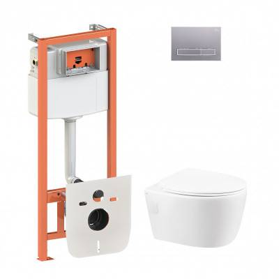 Будкрам купить Набор Qtap инсталляция 4 в 1 с панелью смыва Nest (QT0133M425 + QT0111M08382SAT) + унитаз с сиденьем Leo QT11331002ERW