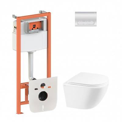 Будкрам купить Набор Qtap инсталляция 4 в 1 с панелью смыва Nest (QT0133M425 + QT0111M08381CRM) + унитаз с сиденьем Robin QT1333046ERW