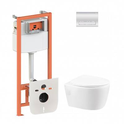 Будкрам купить Набор Qtap инсталляция 4 в 1 с панелью смыва Nest (QT0133M425 + QT0111M08381CRM) + унитаз с сиденьем Leo QT11331002ERW