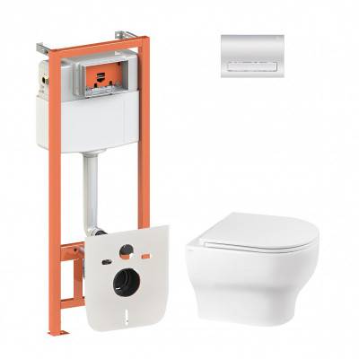 Будкрам купить Набор Qtap инсталляция 4 в 1 с панелью смыва Nest (QT0133M425 + QT0111M08381CRM) + унитаз с сиденьем Aries QT0333063ERW