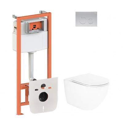 Будкрам купить Набор Qtap инсталляция 4 в 1 с панелью смыва Nest (QT0133M425 + QT0111M11111SAT) + унитаз с сиденьем Robin QT13332141ERW