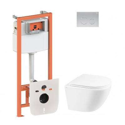 Будкрам купить Набор Qtap инсталляция 4 в 1 с панелью смыва Nest (QT0133M425 + QT0111M11111SAT) + унитаз с сиденьем Robin QT1333046ERW