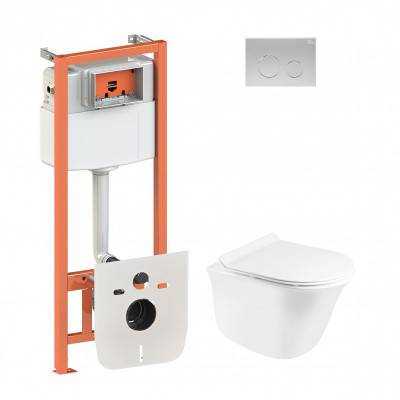 Будкрам купить Набор Qtap инсталляция 4 в 1 с панелью смыва Nest (QT0133M425 + QT0111M11111SAT) + унитаз с сиденьем Virgo QT1833051ERW