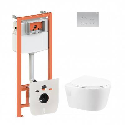 Будкрам купить Набор Qtap инсталляция 4 в 1 с панелью смыва Nest (QT0133M425 + QT0111M11111SAT) + унитаз с сиденьем Leo QT11331002ERW