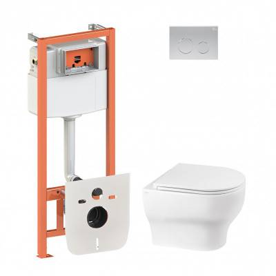 Будкрам купить Набор Qtap инсталляция 4 в 1 с панелью смыва Nest (QT0133M425 + QT0111M11111SAT) + унитаз с сиденьем Aries QT0333063ERW