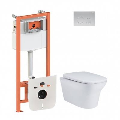 Будкрам купить Набор Qtap инсталляция 4 в 1 с панелью смыва Nest (QT0133M425 + QT0111M11111SAT) + унитаз с сиденьем Gemini QT25332614EW
