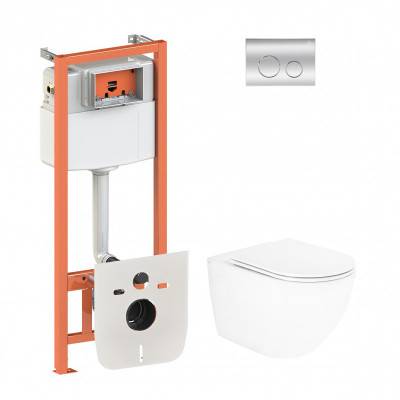 Будкрам купить Набор Qtap инсталляция 4 в 1 с панелью смыва Nest (QT0133M425 + QT0111M11112CRM) + унитаз с сиденьем Robin QT13332141ERW