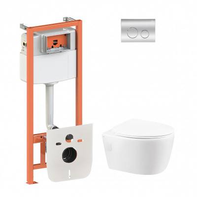 Будкрам купить Набор Qtap инсталляция 4 в 1 с панелью смыва Nest (QT0133M425 + QT0111M11112CRM) + унитаз с сиденьем Leo QT11331002ERW