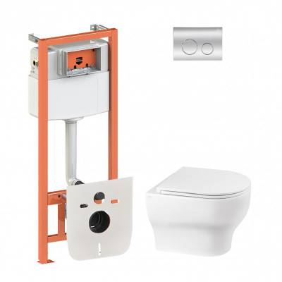 Будкрам купить Набор Qtap инсталляция 4 в 1 с панелью смыва Nest (QT0133M425 + QT0111M11112CRM) + унитаз с сиденьем Aries QT0333063ERW