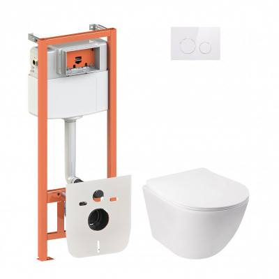 Будкрам купить Набор Qtap инсталляция 4 в 1 с панелью смыва Nest (QT0133M425 + QT0111M11110W) + унитаз с сиденьем Jay QT07335176W