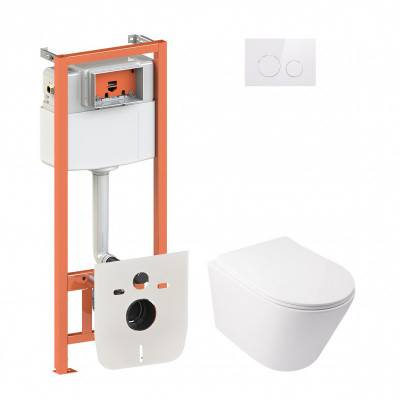 Будкрам купить Набор Qtap инсталляция 4 в 1 с панелью смыва Nest (QT0133M425 + QT0111M11110W) + унитаз с сиденьем Swan QT16335178W