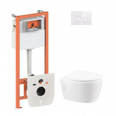 Будкрам купить Набор Qtap инсталляция 4 в 1 с панелью смыва Nest (QT0133M425 + QT0111M11110W) + унитаз с сиденьем Leo QT11331002ERW