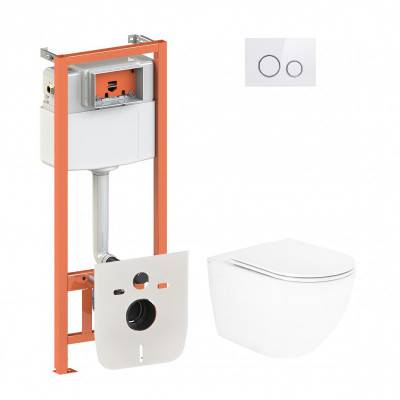 Будкрам купить Набор Qtap инсталляция 4 в 1 с панелью смыва Nest (QT0133M425 + QT0111M11V1114W) + унитаз с сиденьем Robin QT13332141ERW