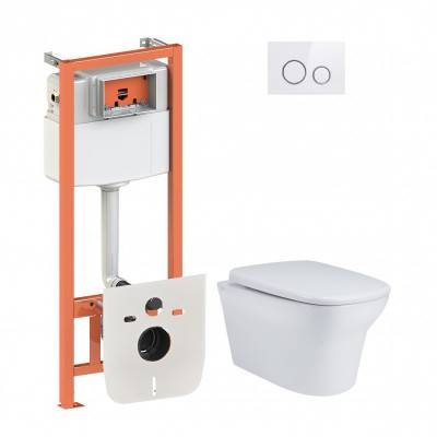 Будкрам купить Набор Qtap инсталляция 4 в 1 с панелью смыва Nest (QT0133M425 + QT0111M11V1114W) + унитаз с сиденьем Gemini QT25332614EW