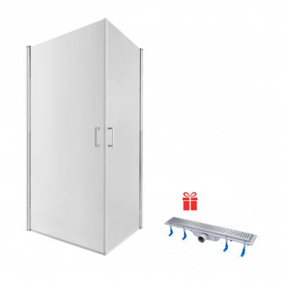 Будкрам купить Набор Qtap душевая кабина Gemini CRM1018RC6 100х80 см, стекло Clear 6 мм + трап линейный Dry FB304-600 с сухим затвором и нержавеющей решеткой 600х73 мм