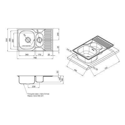 Будкрам купити Кухонна мийка з додатковою чашею Qtap 7850-B 0,8 ​​мм Micro Decor (QT7850BMICDEC08) Кухонна мийка з додатковою чашею Qtap 7850-B 0,8 ​​мм Micro Decor (QT7850BMICDEC08) 2