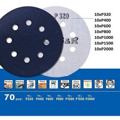 Будкрам купити Набір шліфлистів S&R 125 мм 70 шт 8 вологостійкий отворів Набір шліфлистів S&R 125 мм 70 шт 8 вологостійкий отворів 6