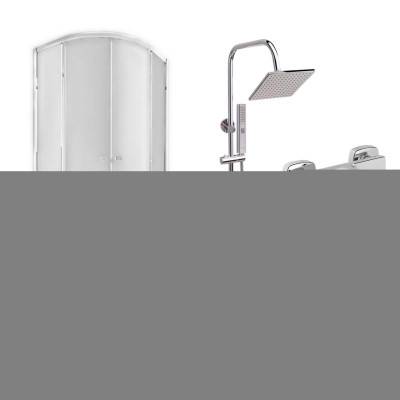 Будкрам купить Готовое решение Qtap 5: Душ. кабина полукруг., 90x90 + Поддон + Душ. Панель + Смеситель для душа