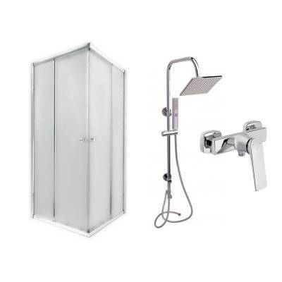 Будкрам купити Готове рішення Qtap 8: Душ. кабіна квадрат., 90x90 Душ. Панель + Змішувач для душу