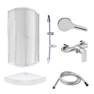 Будкрам купить Готовое решение Qtap 9: Душ. кабина полукруг., 90x90 + Поддон + Смеситель для душа + Стойка + Шланг + Лейка