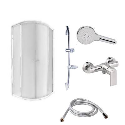 Будкрам купить Готовое решение Qtap 10: Душ. кабина полукруг., 90x90 + Смеситель для душа + Стойка + Шланг + Лейка