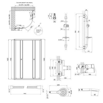 Будкрам купить Готовое решение Qtap 10: Душ. кабина полукруг., 90x90 + Смеситель для душа + Стойка + Шланг + Лейка Готовое решение Qtap 10: Душ. кабина полукруг., 90x90 + Смеситель для душа + Стойка + Шланг + Лейка 2